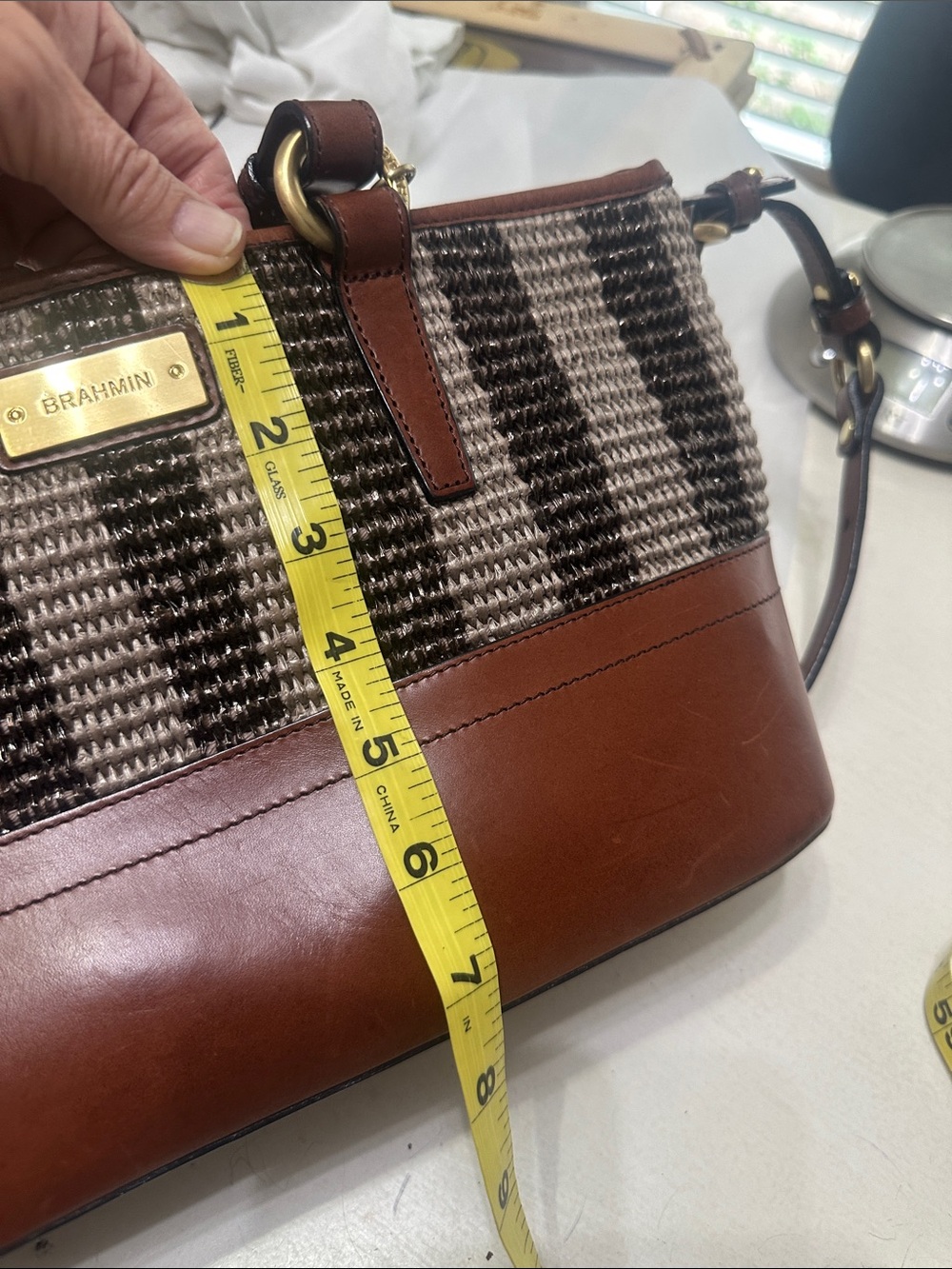 Brahmin Raffia Leather Bag with Detachable strap - Picture 6 of 11